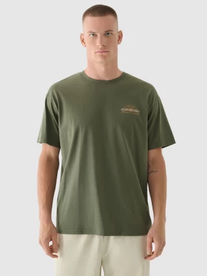 T-shirt oversize z nadrukiem męski - khaki 4F