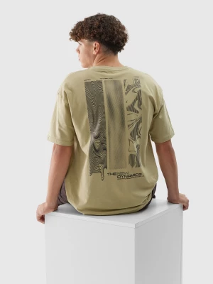 T-shirt oversize z nadrukiem męski - khaki 4F