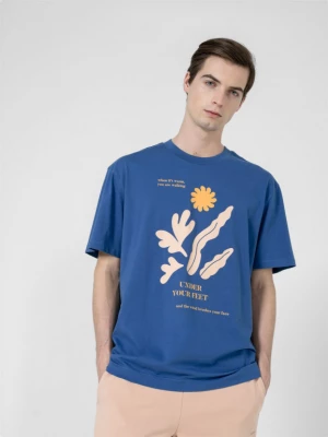 T-shirt oversize z nadrukiem męski - niebieski OUTHORN