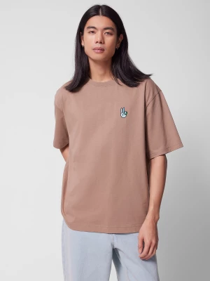 T-shirt oversize z nadrukiem męski Outhorn - brązowy