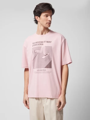 T-shirt oversize z nadrukiem męski Outhorn - różowy