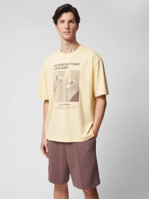 T-shirt oversize z nadrukiem męski Outhorn - żółty