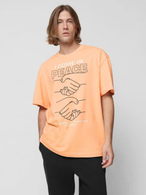 T-shirt oversize z nadrukiem męski - pomarańczowy OUTHORN