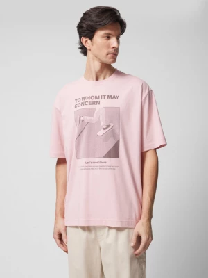 T-shirt oversize z nadrukiem męski - różowy OUTHORN