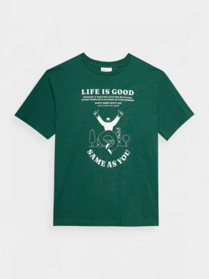 T-shirt oversize z nadrukiem męski - zielony OUTHORN