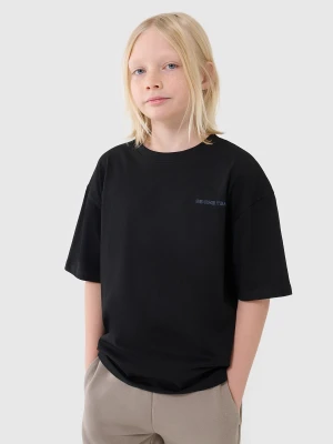 4F T-shirt oversize z napisem chłopięcy - czarny 152 (11-12 lat)