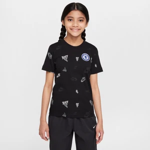 T-shirt piłkarski z nadrukiem dla dużych dzieci Nike Chelsea F.C. - Czerń