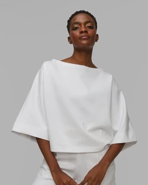 T-shirt Pudełkowy Damski Casall Aria Cropped Boatneck Biały