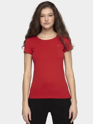 T-shirt slim gładki damski - czerwony 4F