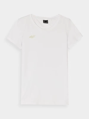 T-shirt regular gładki damski - biały 4F
