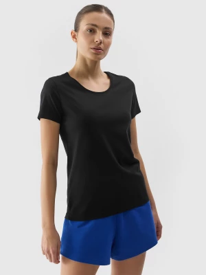 T-shirt regular gładki damski - czarny 4F