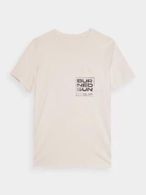 T-shirt regular z bawełny organicznej z nadrukiem męski - beżowy 4F