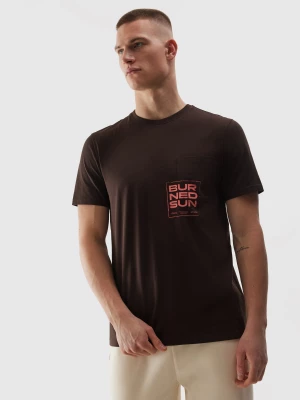 T-shirt regular z bawełny organicznej z nadrukiem męski - brązowy 4F