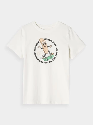 T-shirt regular z nadrukiem chłopięcy - biały 4F