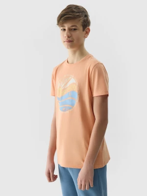 T-shirt regular z nadrukiem chłopięcy - koral 4F JUNIOR