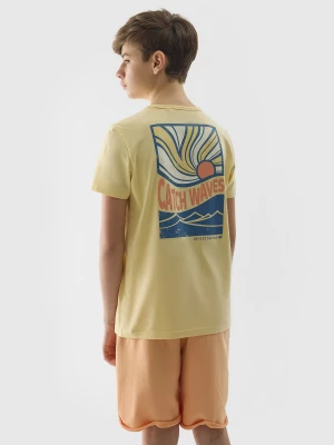 T-shirt regular z nadrukiem chłopięcy - żółty 4F