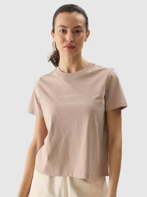T-shirt regular z nadrukiem damski - beżowy 4F