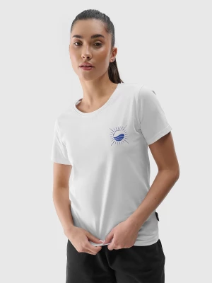 T-shirt regular z nadrukiem damski - biały 4F