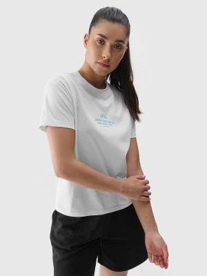 T-shirt regular z nadrukiem damski - biały 4F