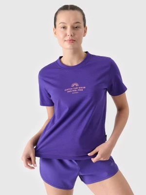 T-shirt regular z nadrukiem damski - fioletowy 4F