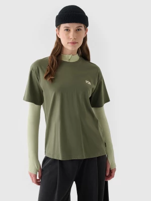 T-shirt regular z nadrukiem damski - khaki 4F