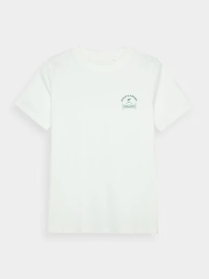 T-shirt regular z nadrukiem damski - kremowy 4F