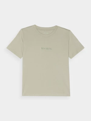 T-shirt regular z nadrukiem damski - oliwkowy/khaki 4F