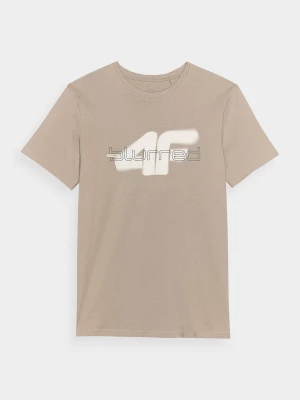 T-shirt regular z nadrukiem męski - beżowy 4F