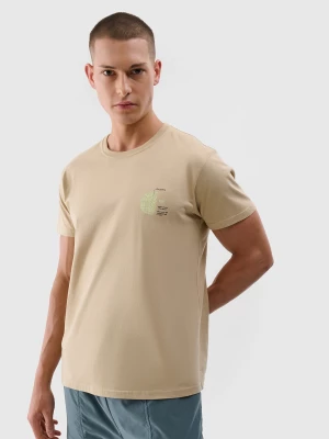 T-shirt regular z nadrukiem męski - beżowy 4F