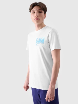 T-shirt regular z nadrukiem męski - biały 4F