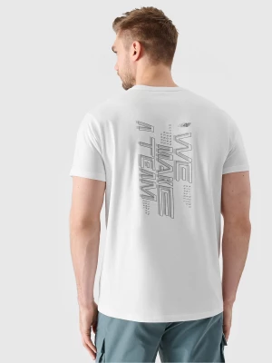 T-shirt regular z nadrukiem męski - biały 4F