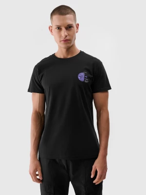 T-shirt regular z nadrukiem męski - czarny 4F