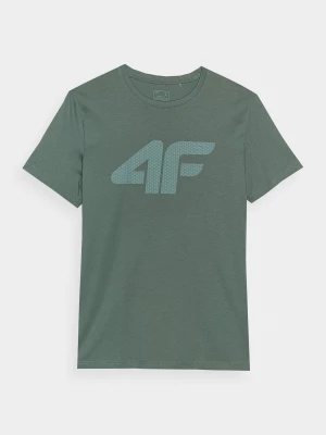 T-shirt regular z nadrukiem męski - khaki 4F