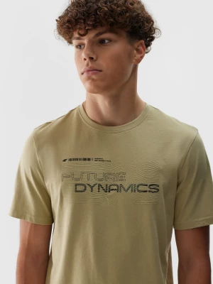 T-shirt regular z nadrukiem męski - khaki 4F