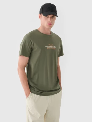 T-shirt regular z nadrukiem męski - khaki 4F