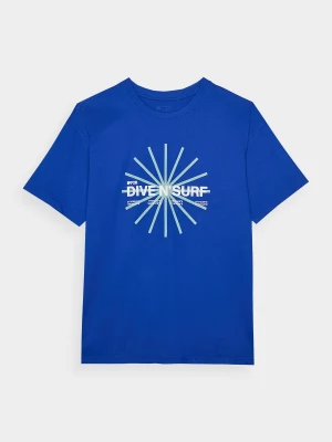 T-shirt regular z nadrukiem męski - kobaltowy 4F