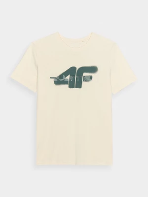 T-shirt regular z nadrukiem męski - kremowy 4F