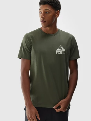 T-shirt regular z nadrukiem męski - oliwkowy/khaki 4F