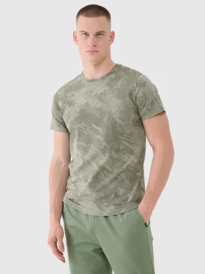 T-shirt regular z nadrukiem męski - oliwkowy/khaki 4F