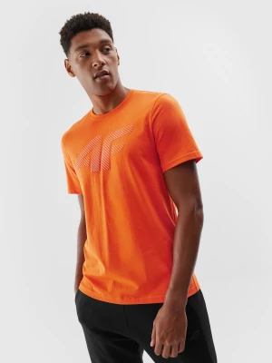 T-shirt regular z nadrukiem męski - pomarańczowy 4F