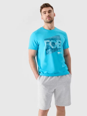 T-shirt regular z nadrukiem męski - turkusowy 4F
