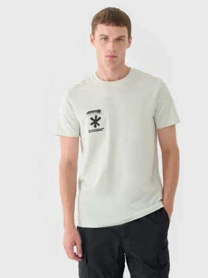 T-shirt regular z nadrukiem męski - turkusowy 4F