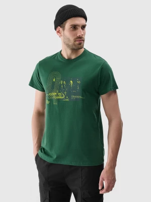 T-shirt regular z nadrukiem męski - zielony 4F
