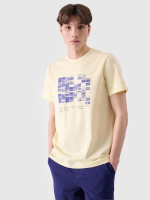 T-shirt regular z nadrukiem męski - żółty 4F