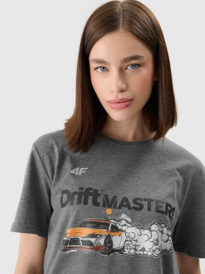 T-shirt regular z nadrukiem uniseks 4F x Drift Masters - szary