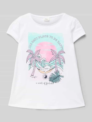 T-shirt rozkloszowany z błyszczącym nadrukiem s.Oliver RED LABEL