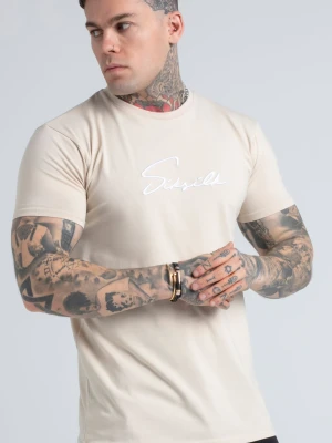 T-shirt SikSilk Męski z wyszywanym skryptem Stone, Muscle Fit
