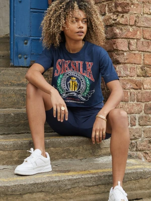 T-shirt Siksilk Women's Navy Crop Varsity