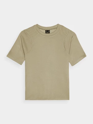 T-shirt slim crop-top gładki damski - khaki 4F