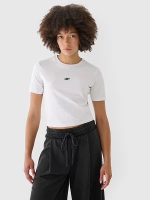 T-shirt slim cropped damski - biały 4F